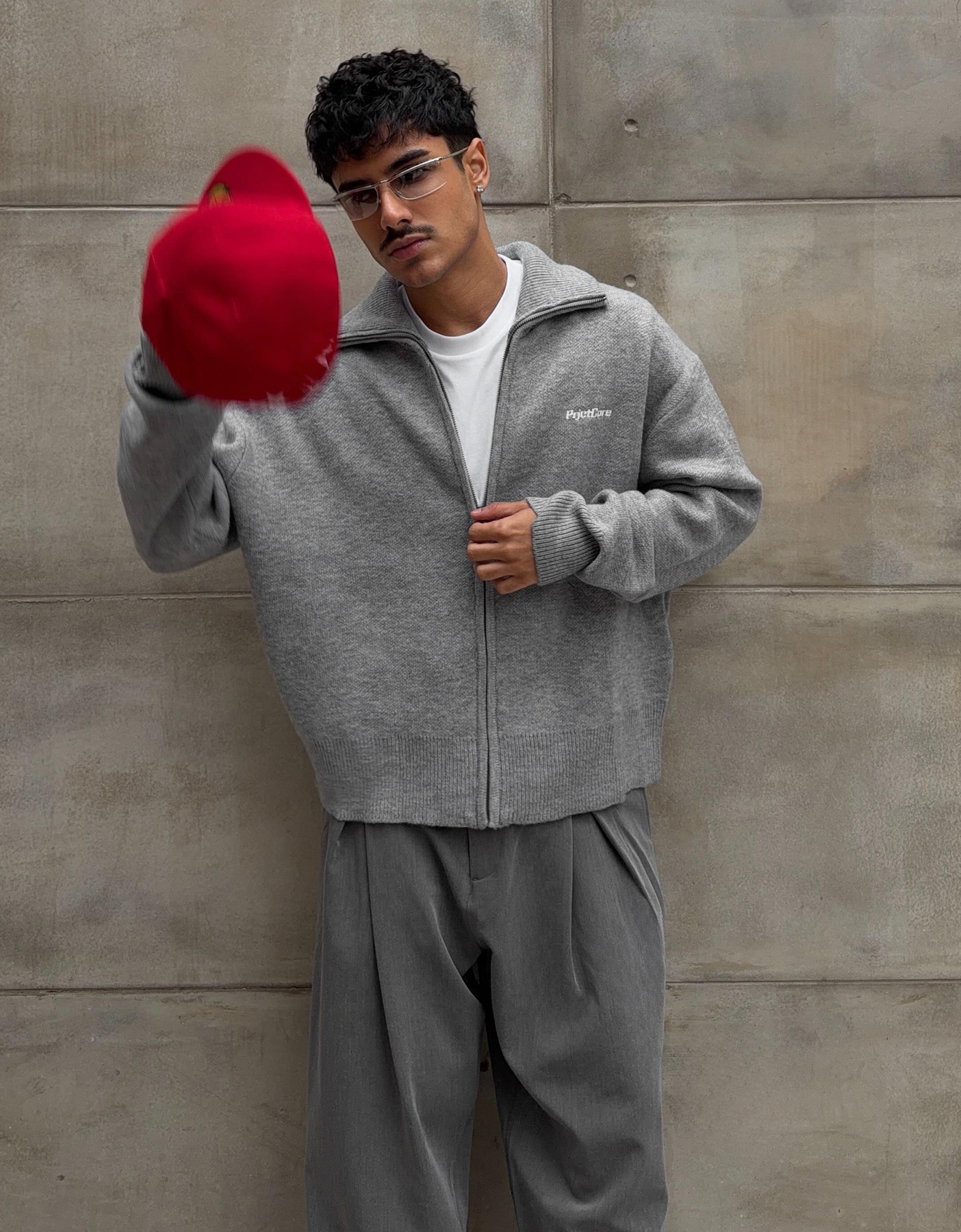 Boxy knit zip jacket — Grey