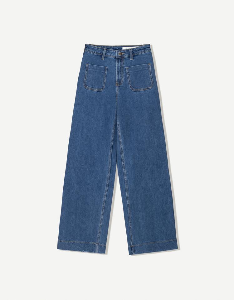 Cropped wide-leg jeans with seams