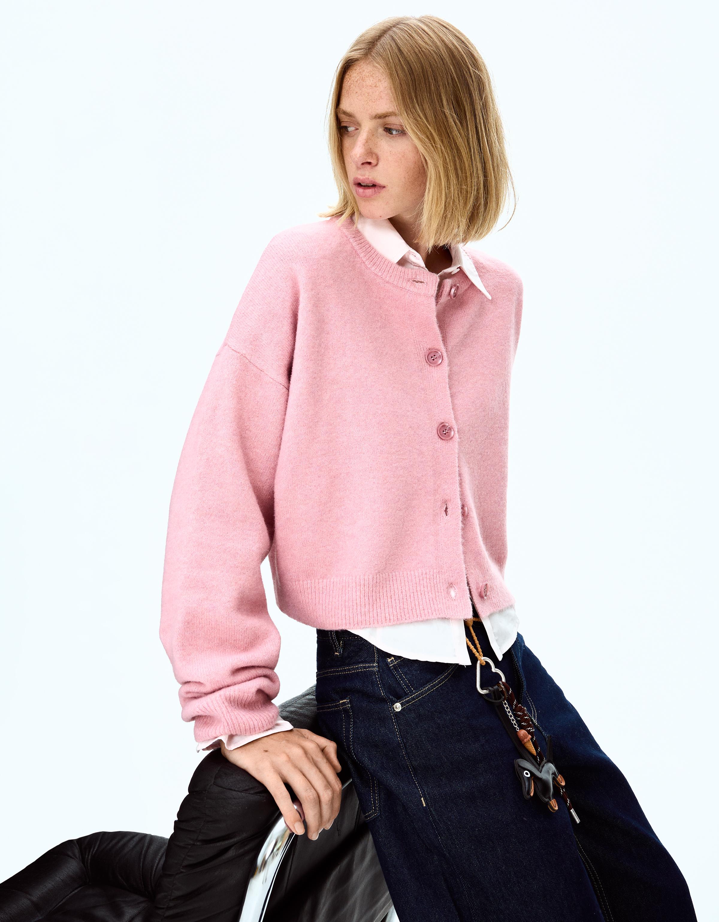 Bershka Cardigan Mit Knöpfen In Soft Touch Qualität Damen Xs Rosa