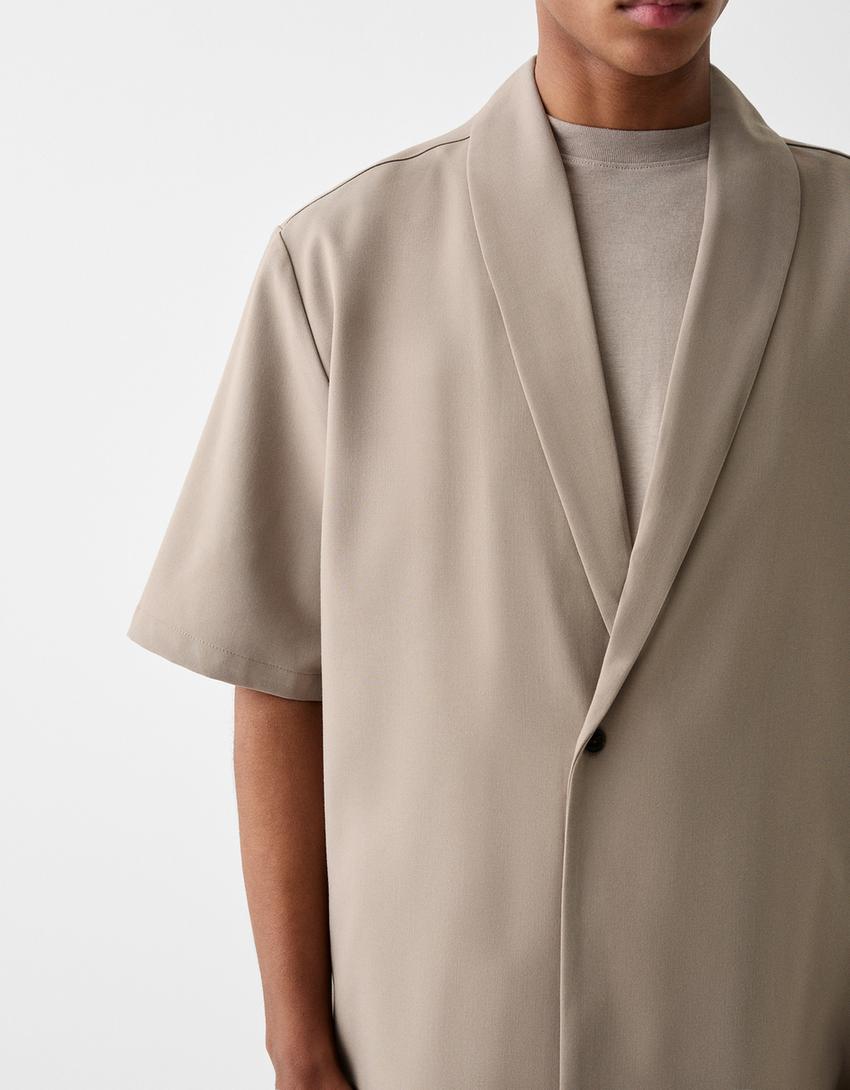 Chemise manches courtes tailoring boxy fit cache-cœur-Sable-5