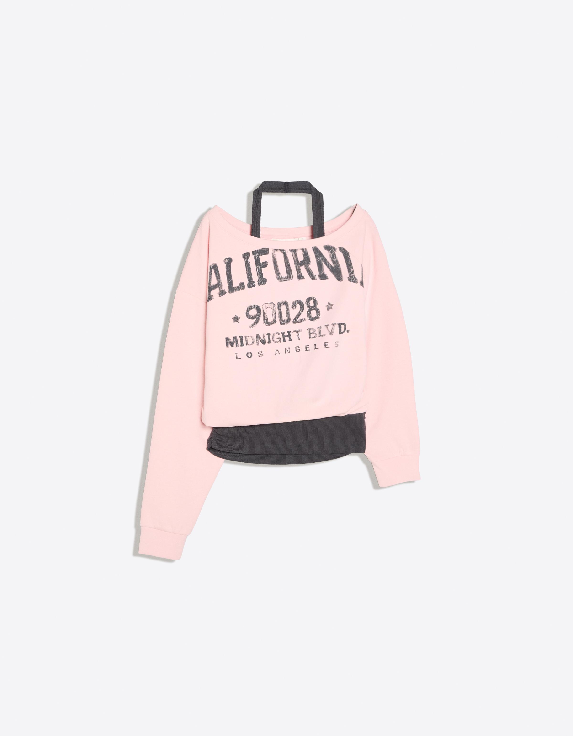 Double asymmetric neck sweatshirt — Pink