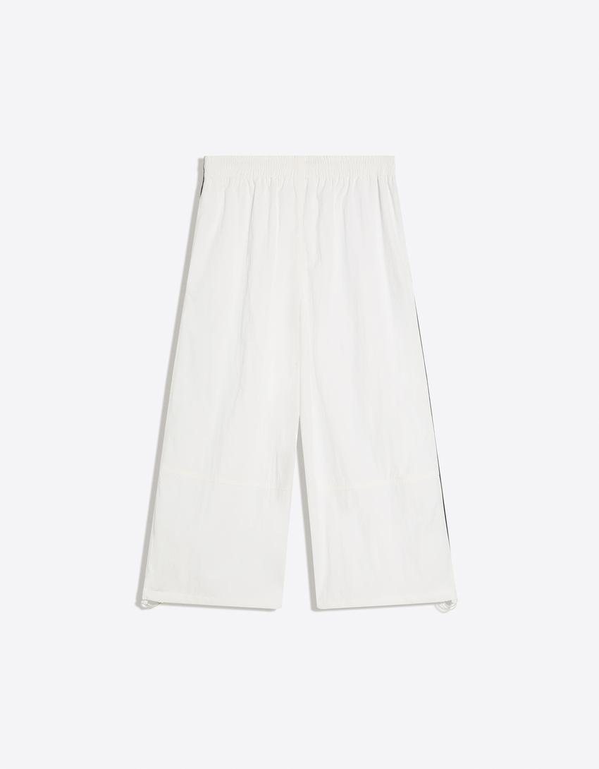 Teknik kapri pantolon stoperli-Beyaz