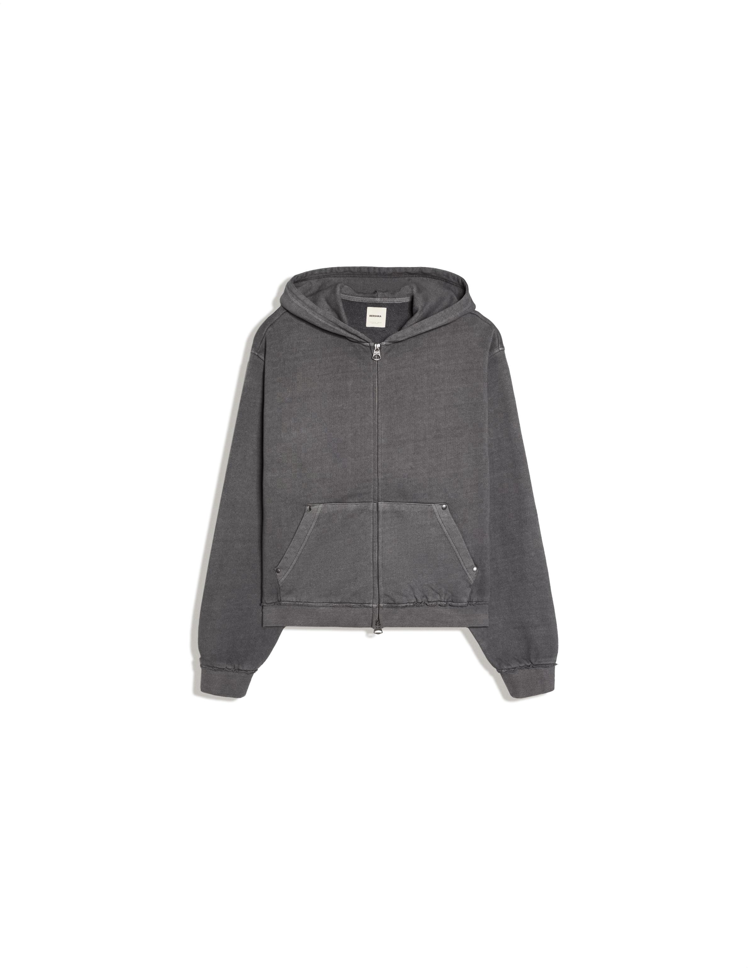 Studded zip-up hooded sweatshirt — Grey