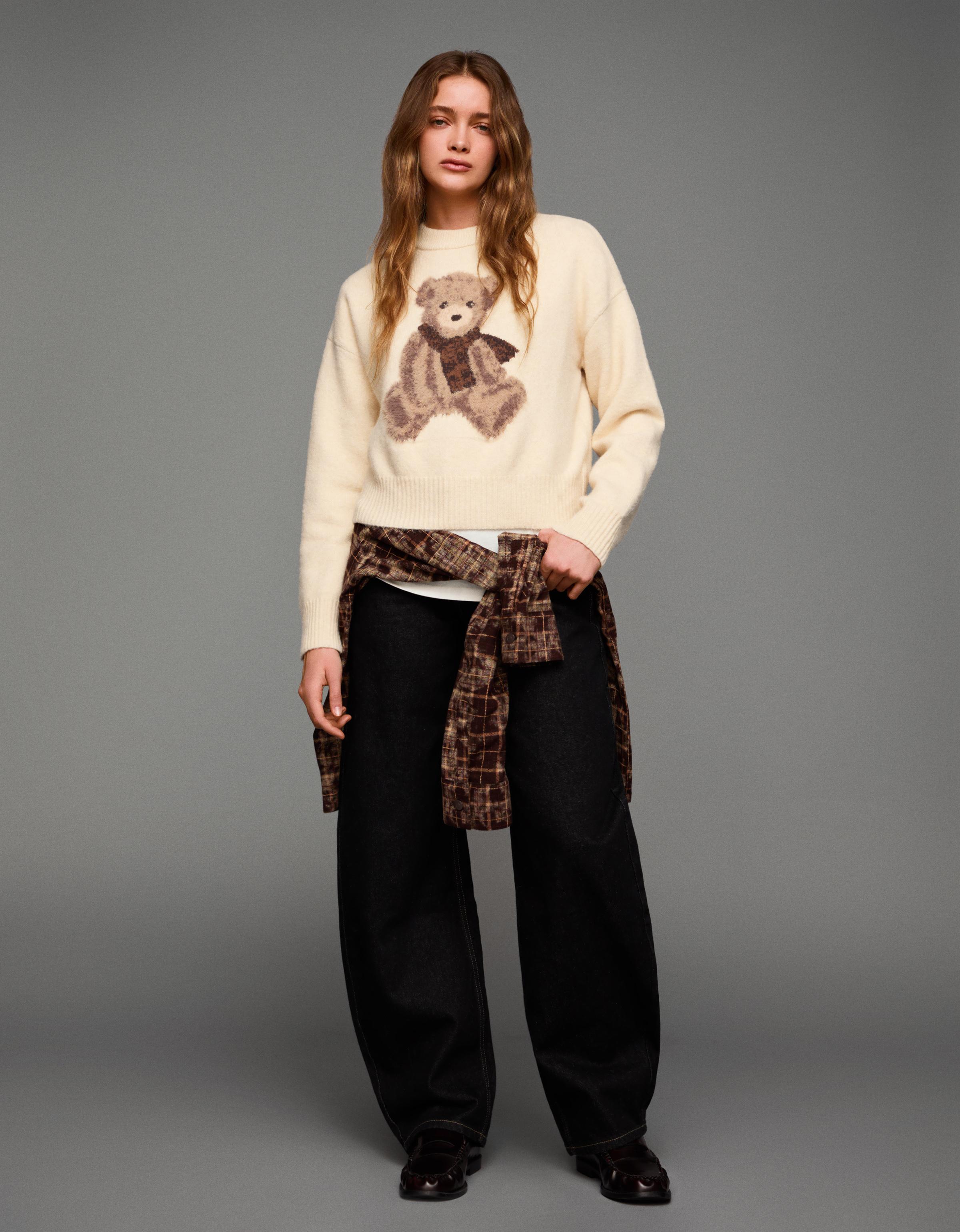 Bershka Jersey Mit Print Damen M Rohweiß