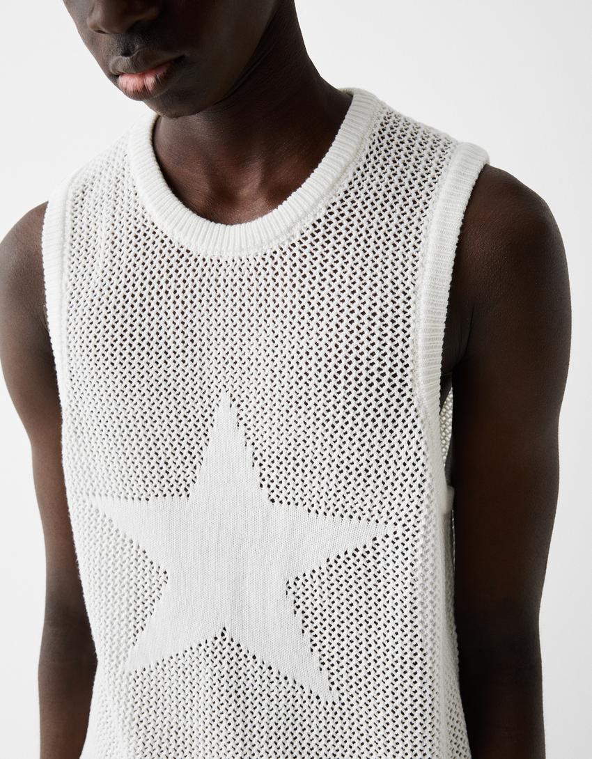 T-shirt bretelles jacquard étoile-Blanc-5