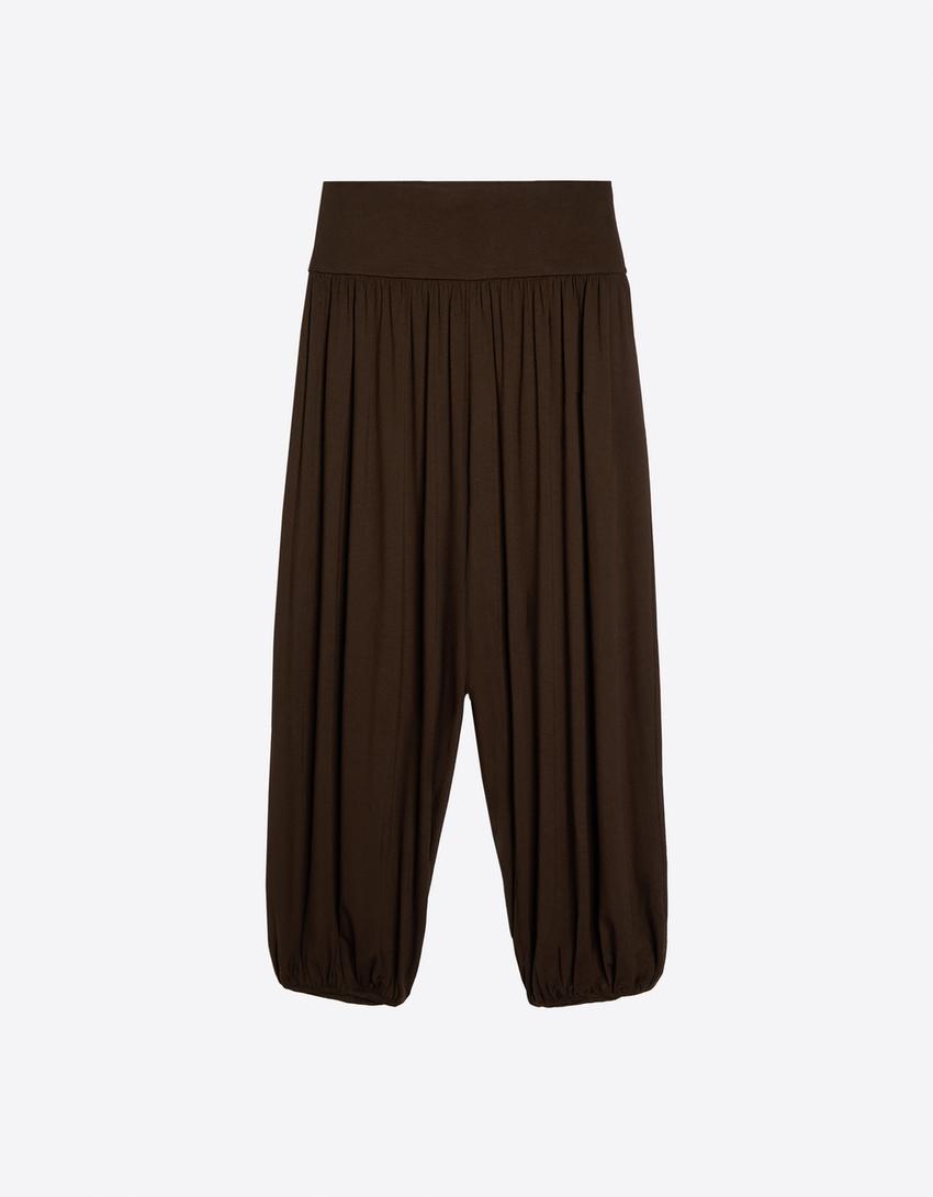 Pantalon balloon à ceinture-Marron