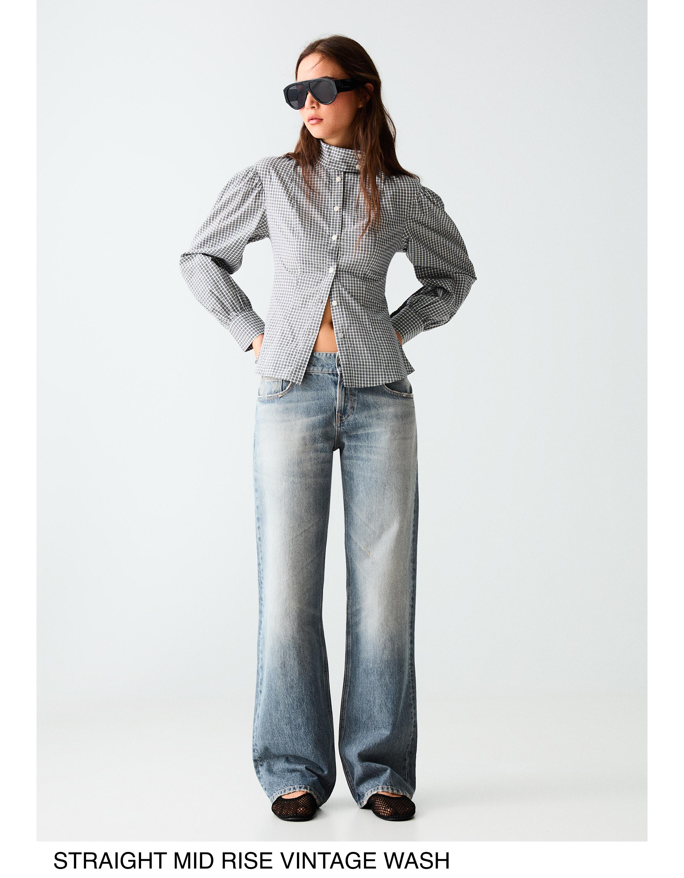 Mid-waist straight jeans — Washed out blue