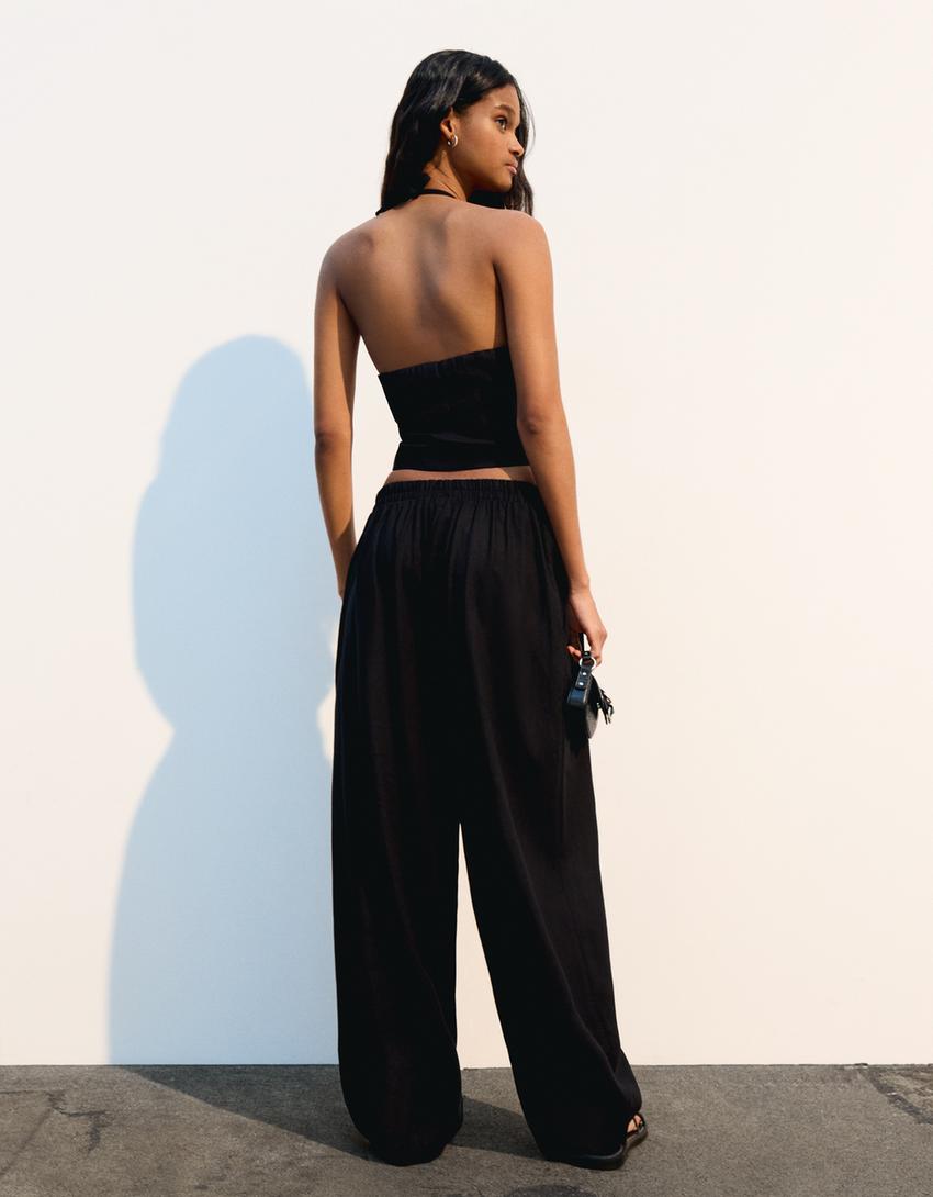 Ensemble gilet sans manches et pantalon taille élastique-Noir-1