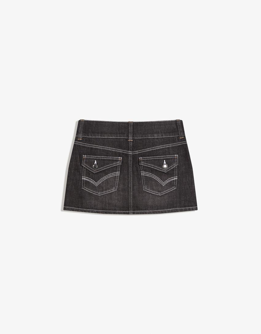 Denim skorts-Black