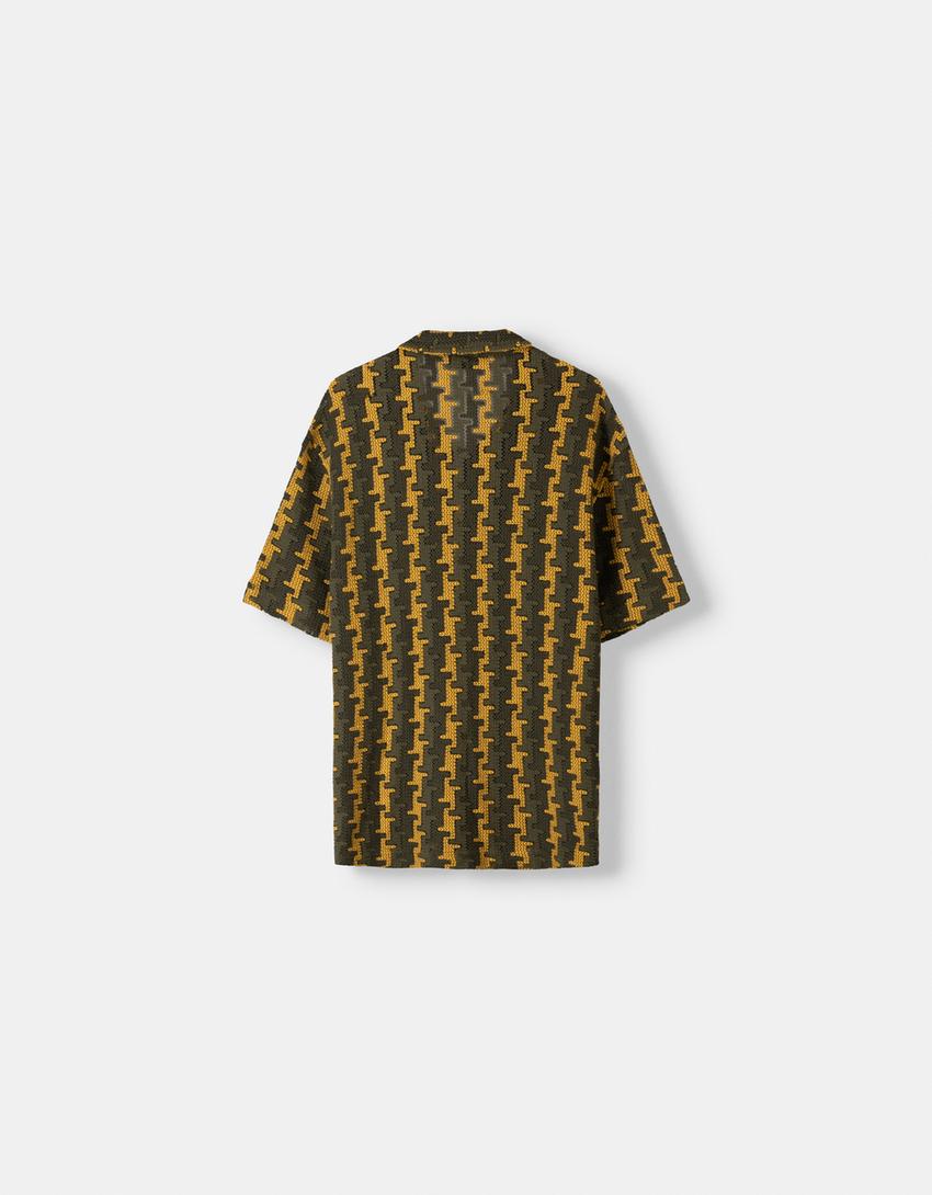 Short sleeve textured shirt-Khaki-1