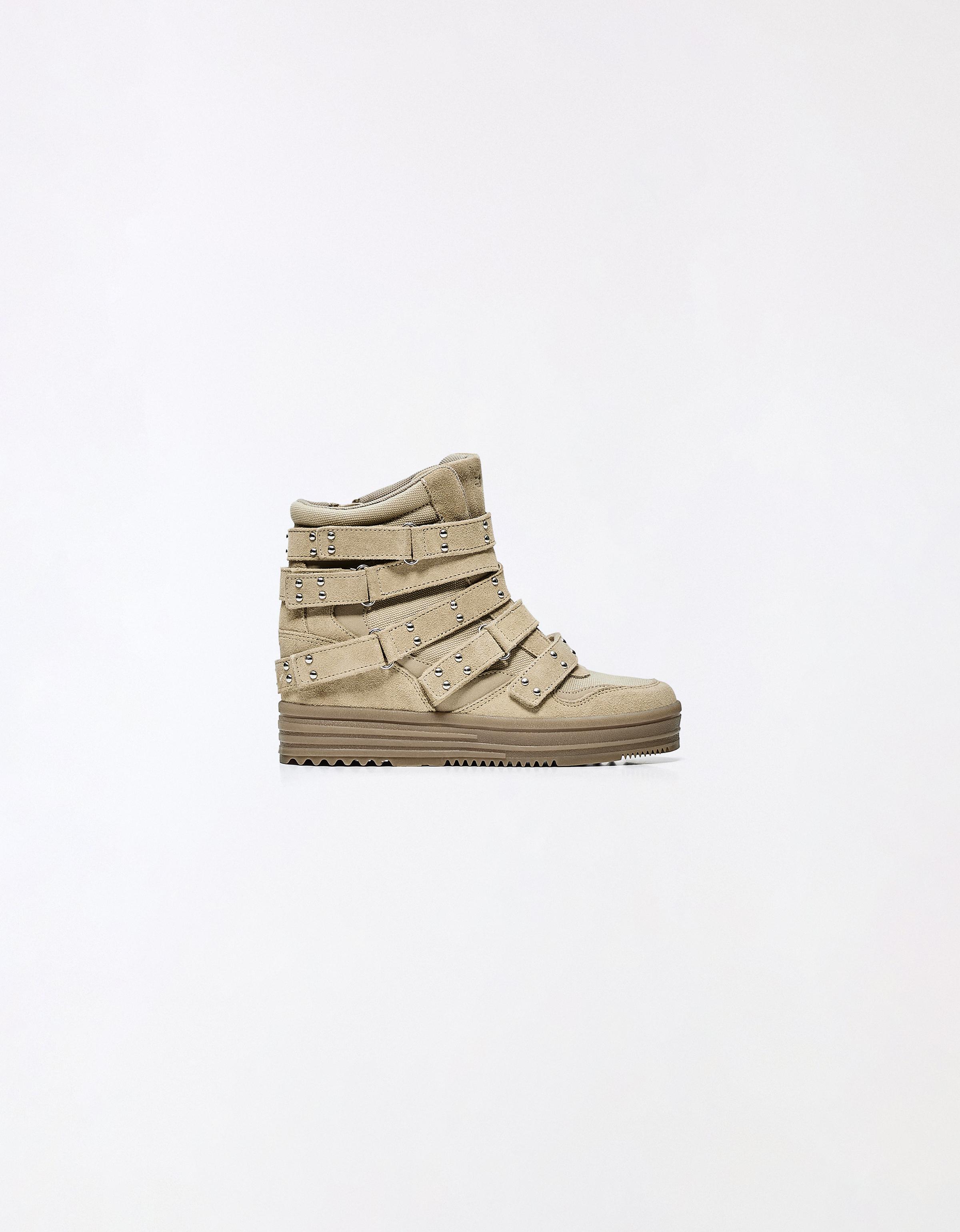 STUDDED HIGH-TOP TRAINERS — SAND