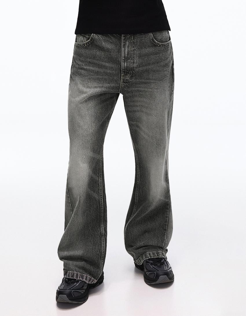 Baggy flared jeans-Dark grey