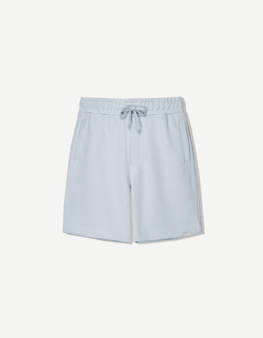 Plush bermuda shorts-Light blue
