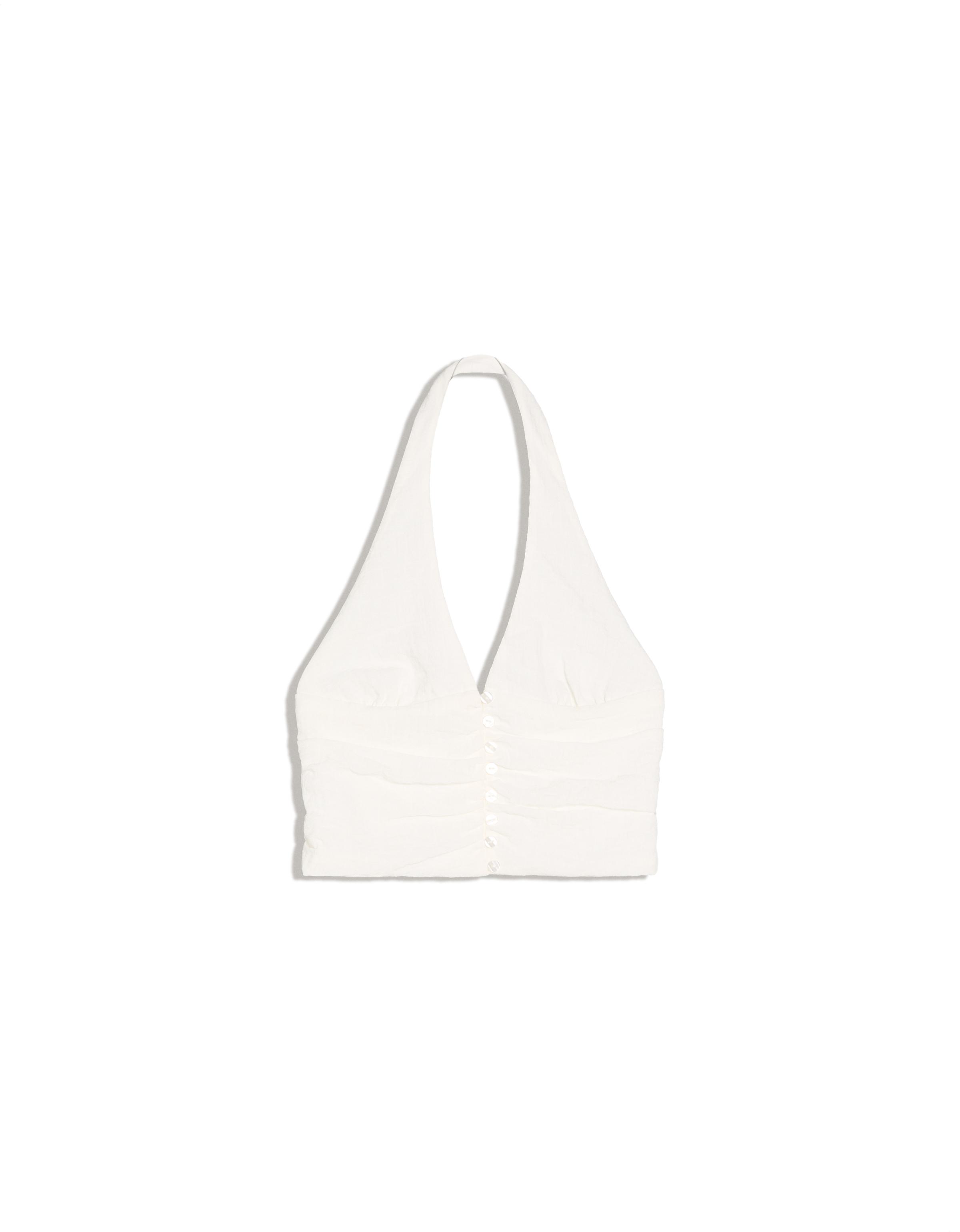 Gathered halter-neck button-up waistcoat — Off white