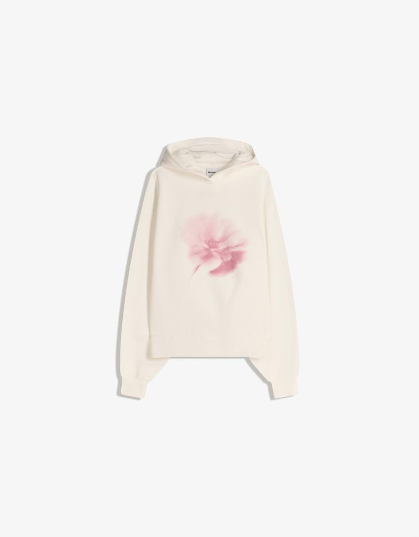 Printed hoodie-Cream