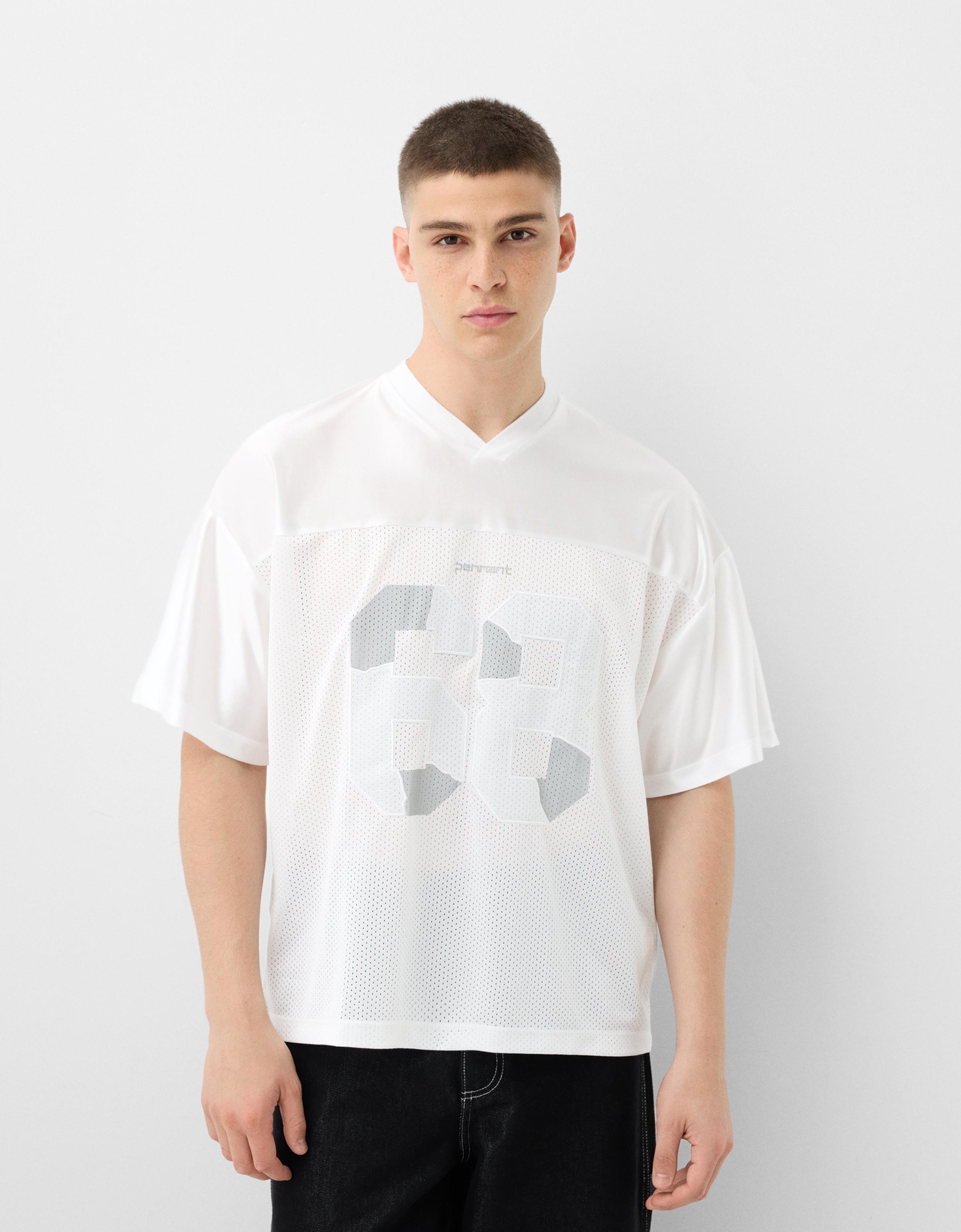 Bershka Sportliches T-Shirt Aus Mesh Mit Kurzen Ärmeln Herren L Weiss