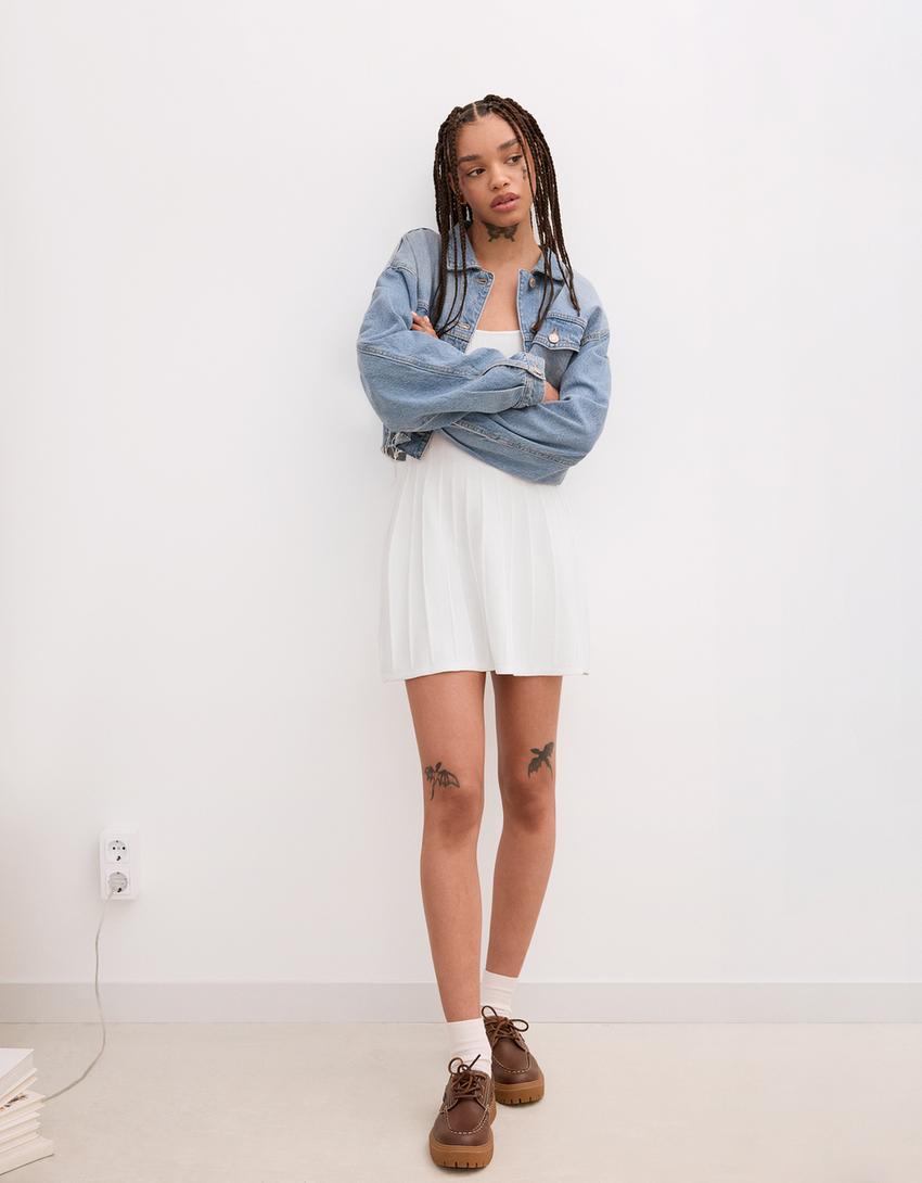 Mini-Kleid mit Trägern-Weiss-2