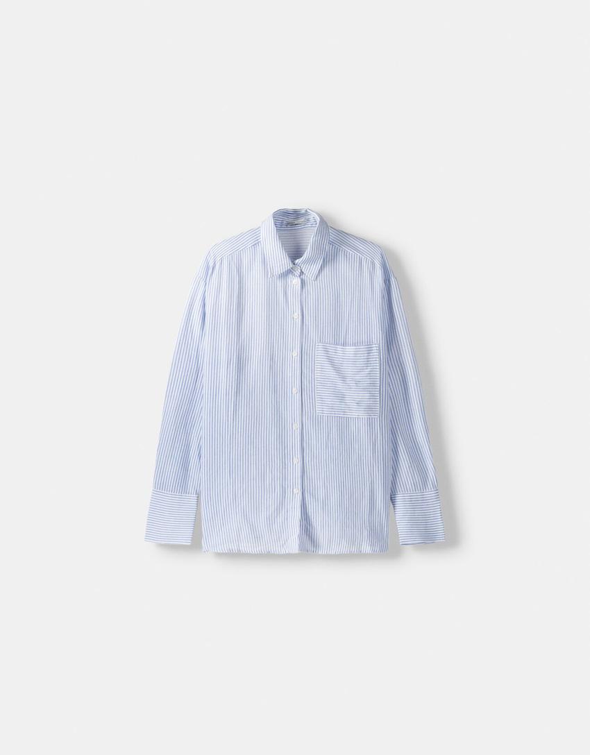 Rustic oversize long sleeve shirt-Light blue-4