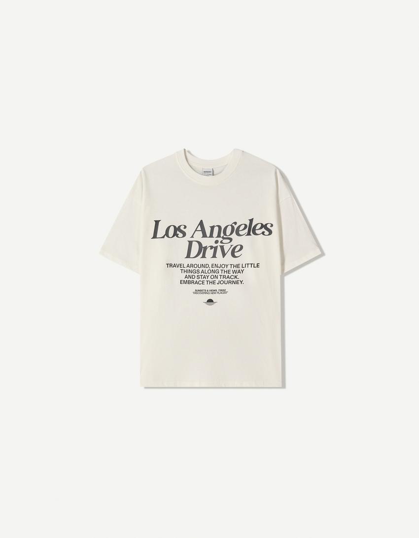 Short sleeve T-shirt with print-Cream