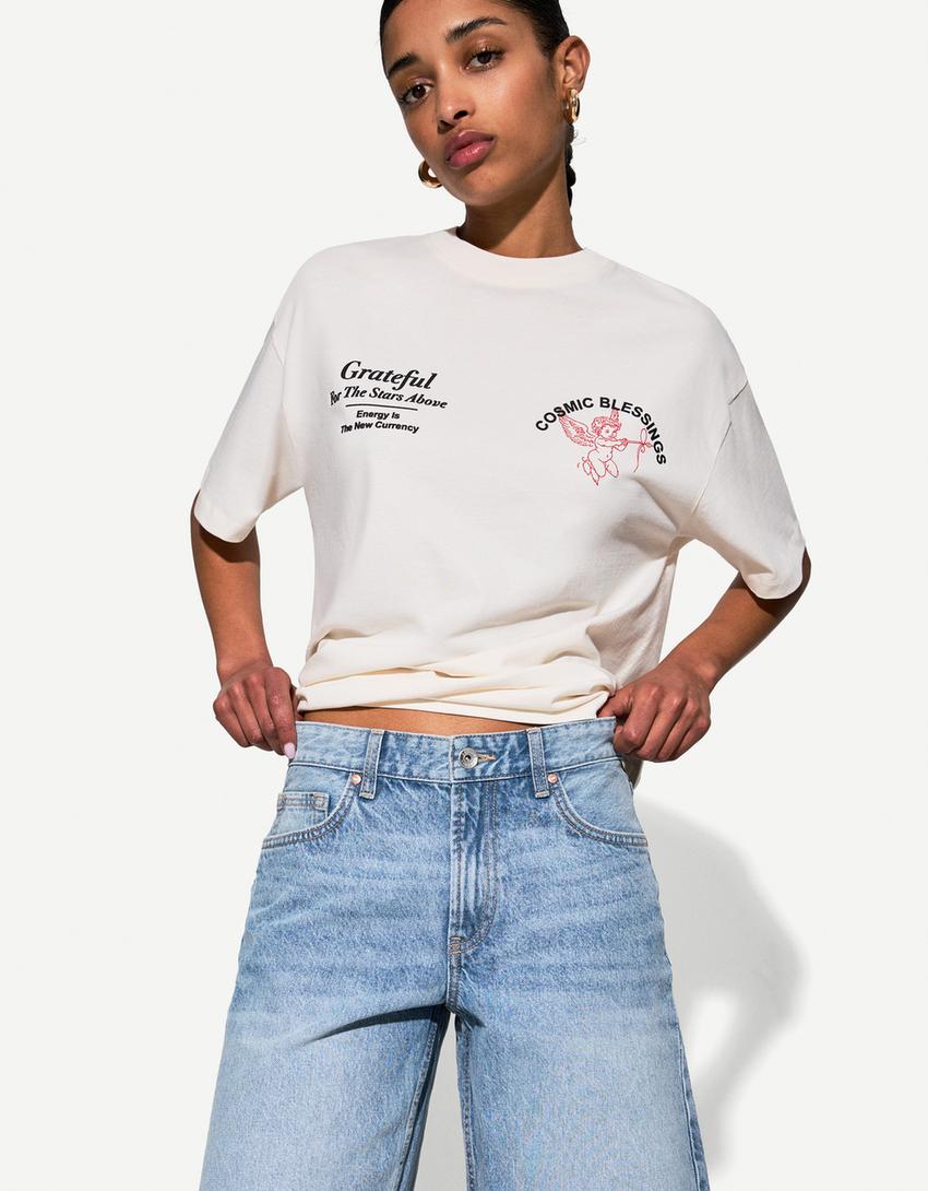 Denim bermuda şort-Açık mavi-1