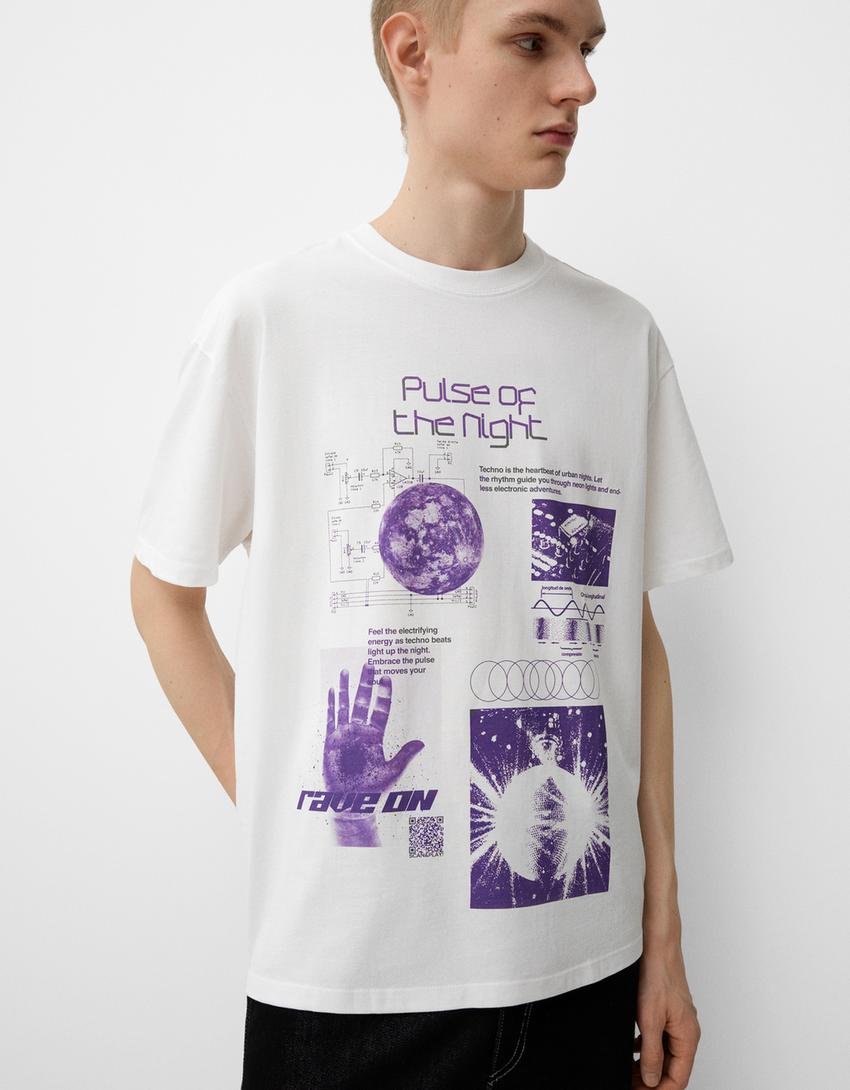 Bershka Wearable Art short sleeve T-shirt-White-5