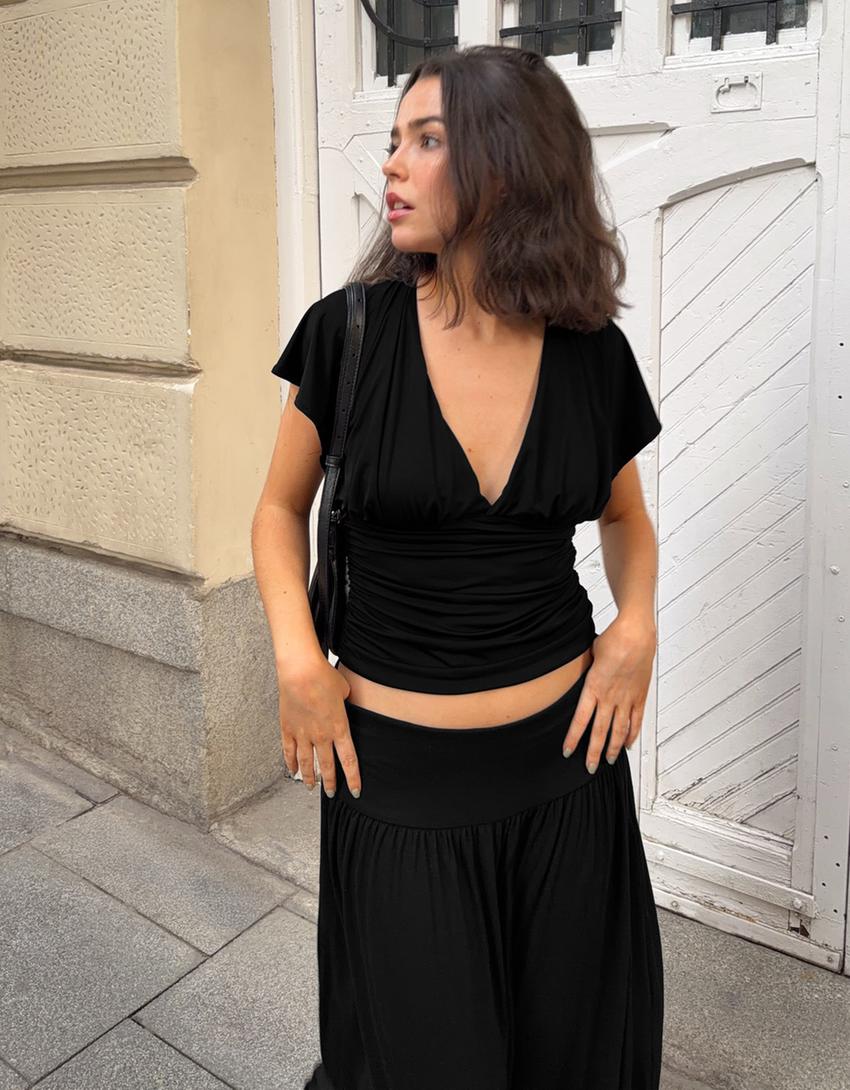 Pantalon balloon à ceinture-Noir