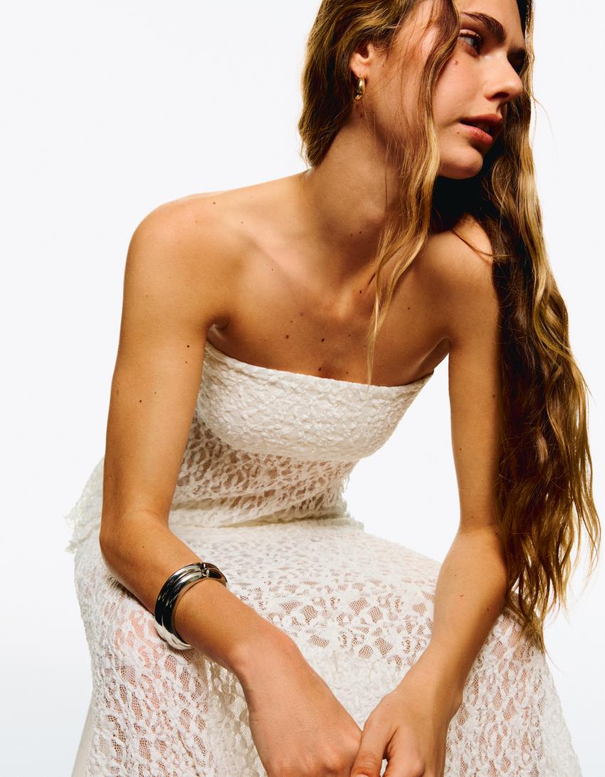 Kanten bandeau top-Gebroken Wit
