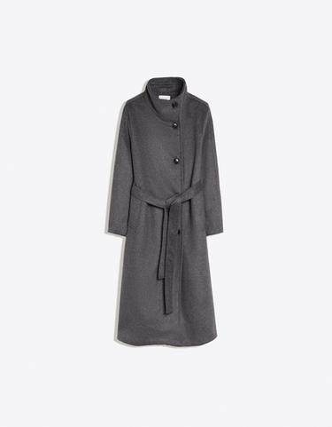 Long funnel neck coat with belt — Dark grey 5