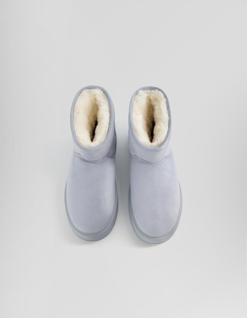 Platform ankle boots with faux fur lining-Blue