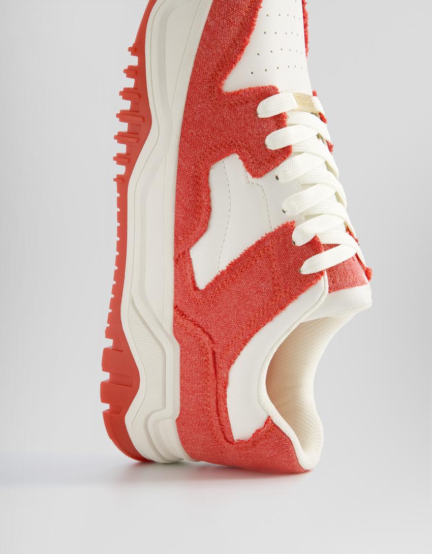 Sneakers denim contrastantes homme-Rouge-3