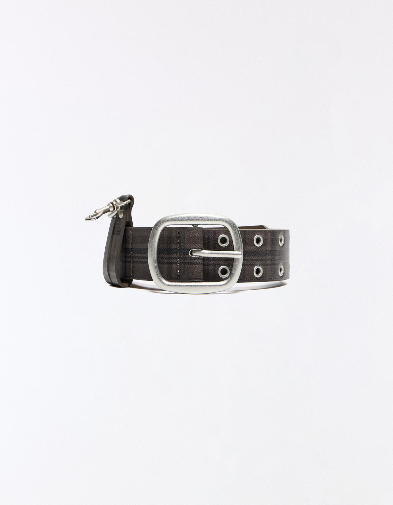 Studded check belt — Brown