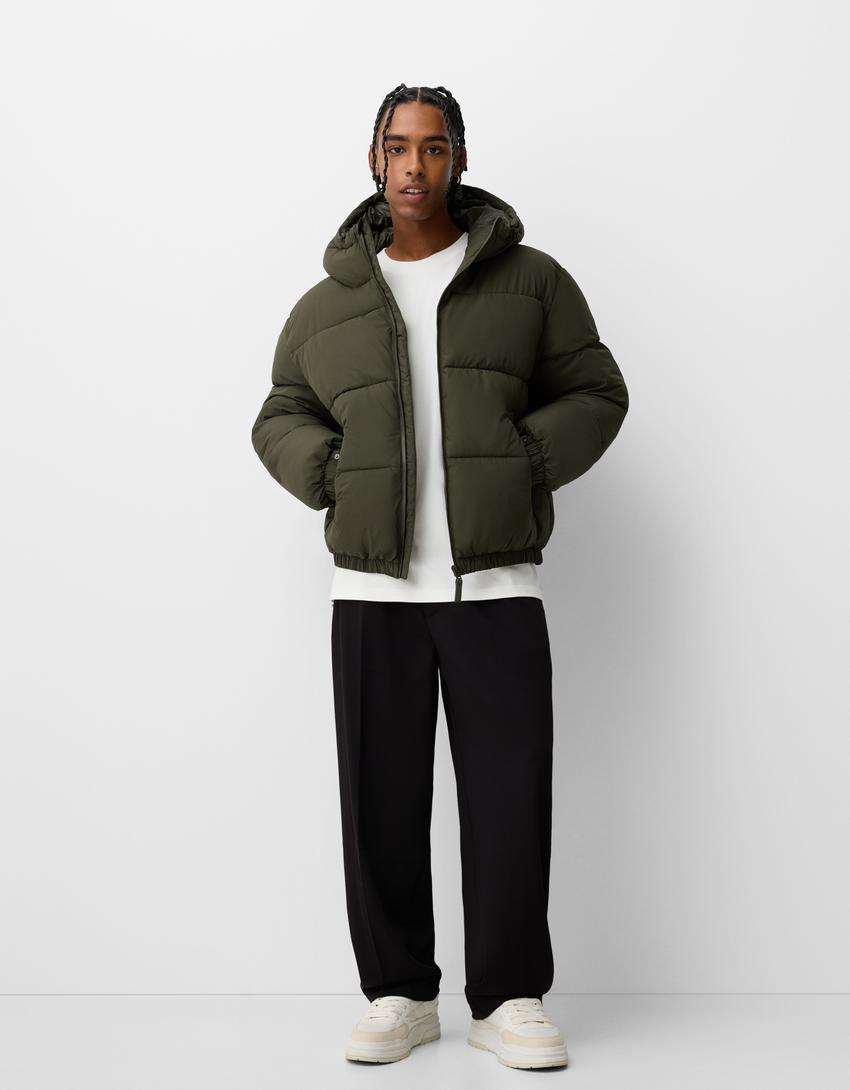 جاكيت منفوخ بغطاء رأس-كاكي