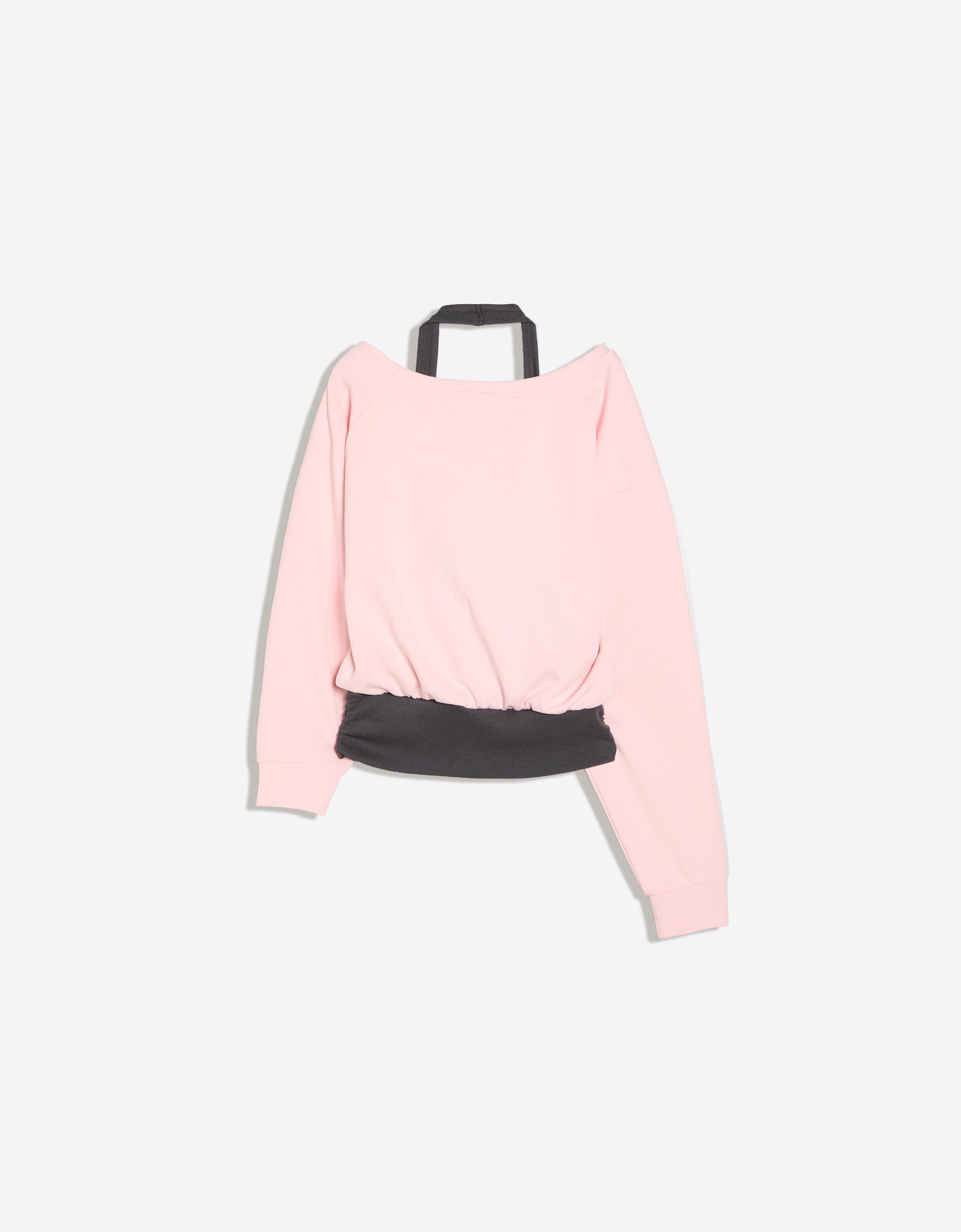 Double asymmetric neck sweatshirt — Pink
