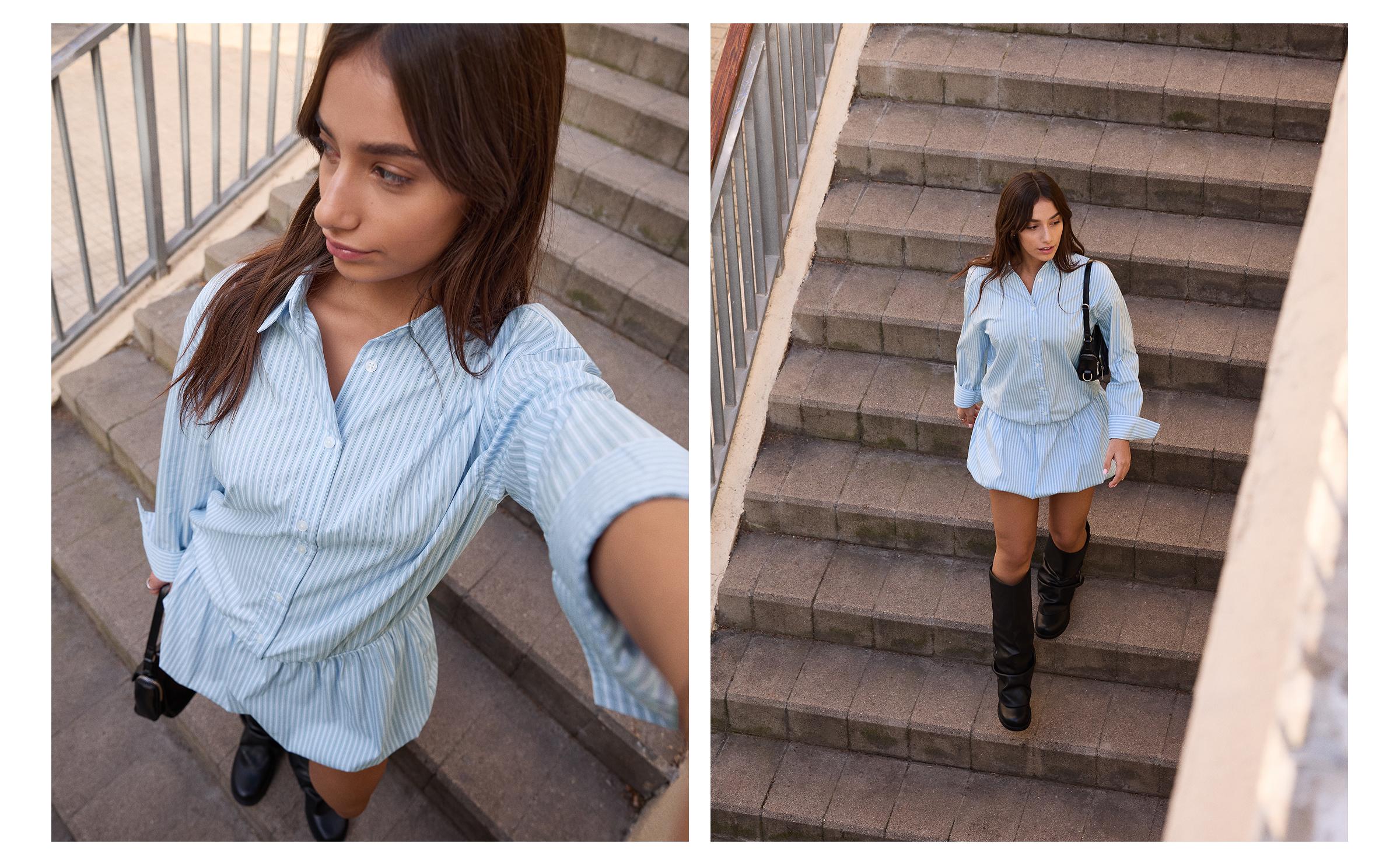 Balon kesim mini gömlek elbise - Görsel 16