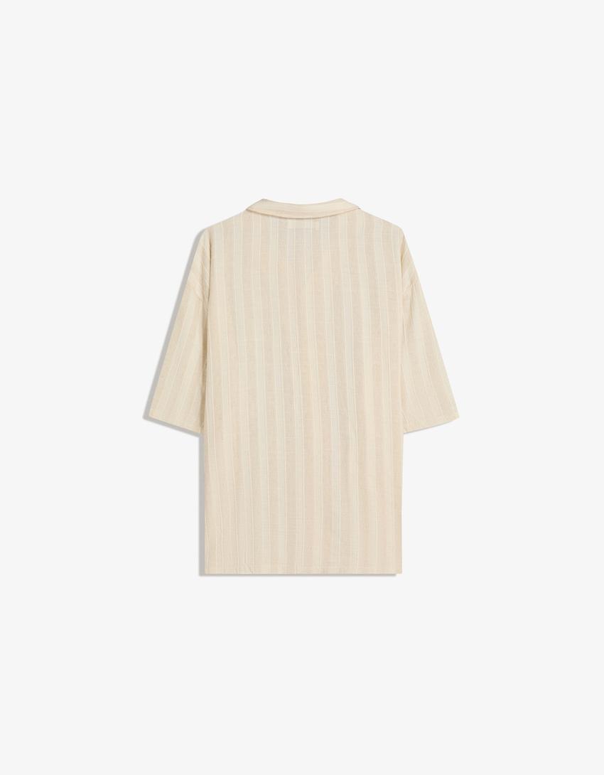 Camisa manga corta rústica-Beige