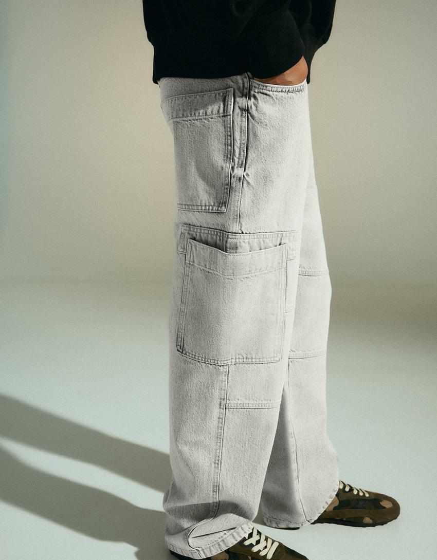 Jeans baggy cargo-Gris