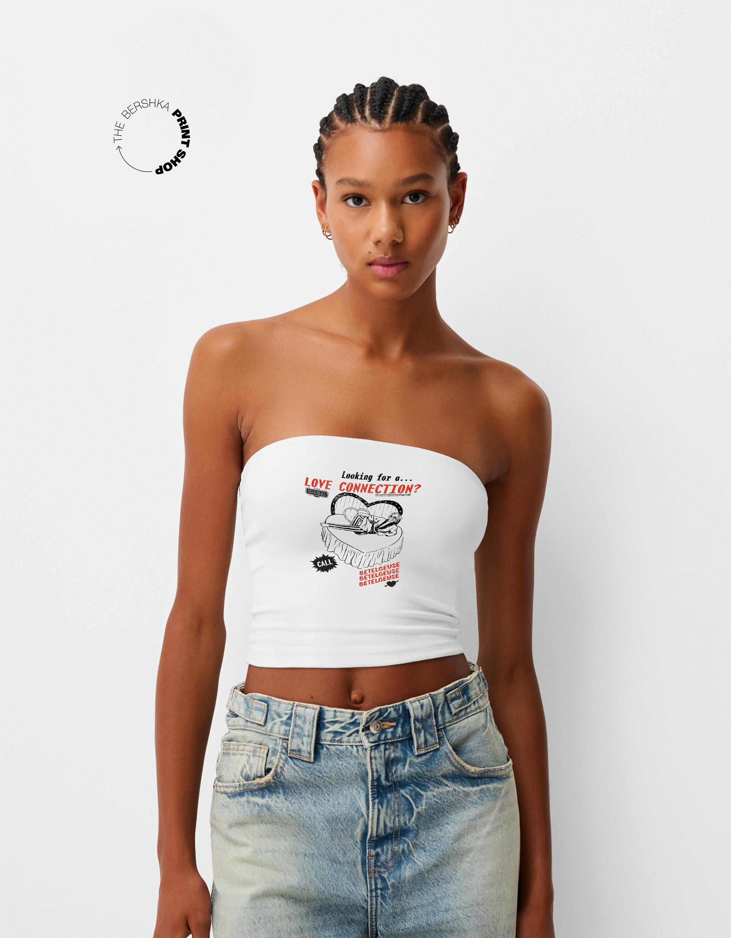 Bershka Bandeau-Top Beershka X Beetlejuice Damen L Weiss