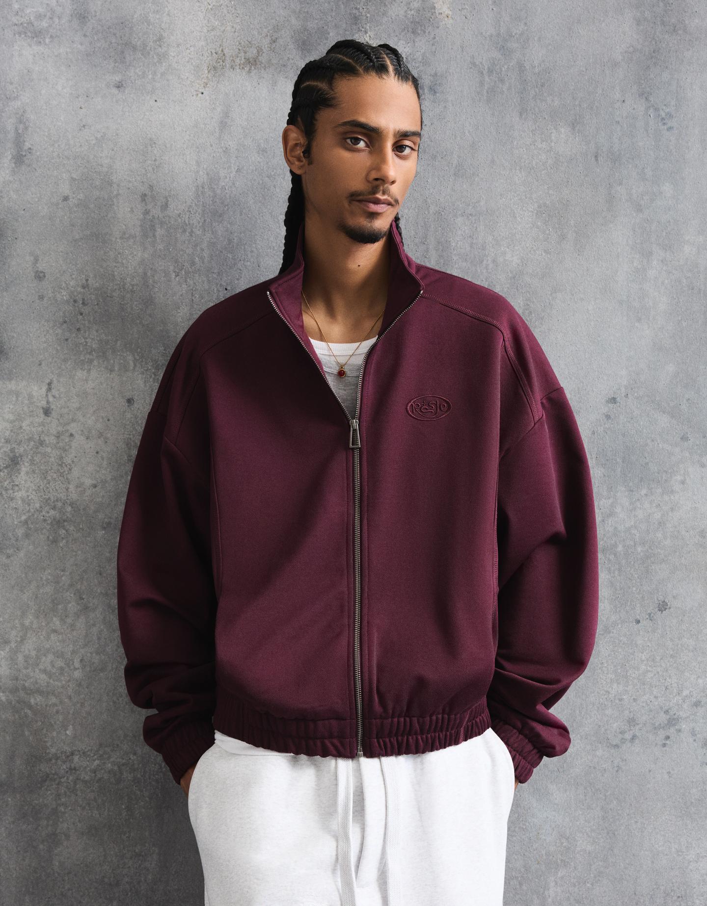 Bershka bluza z suwakiem i nadrukiem rubinowy