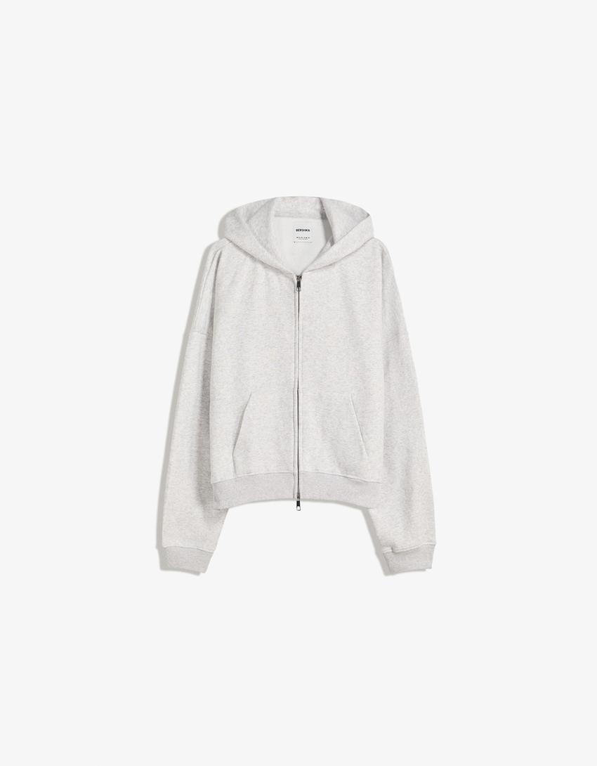 Oversized hoodie met rits-Grijs-3