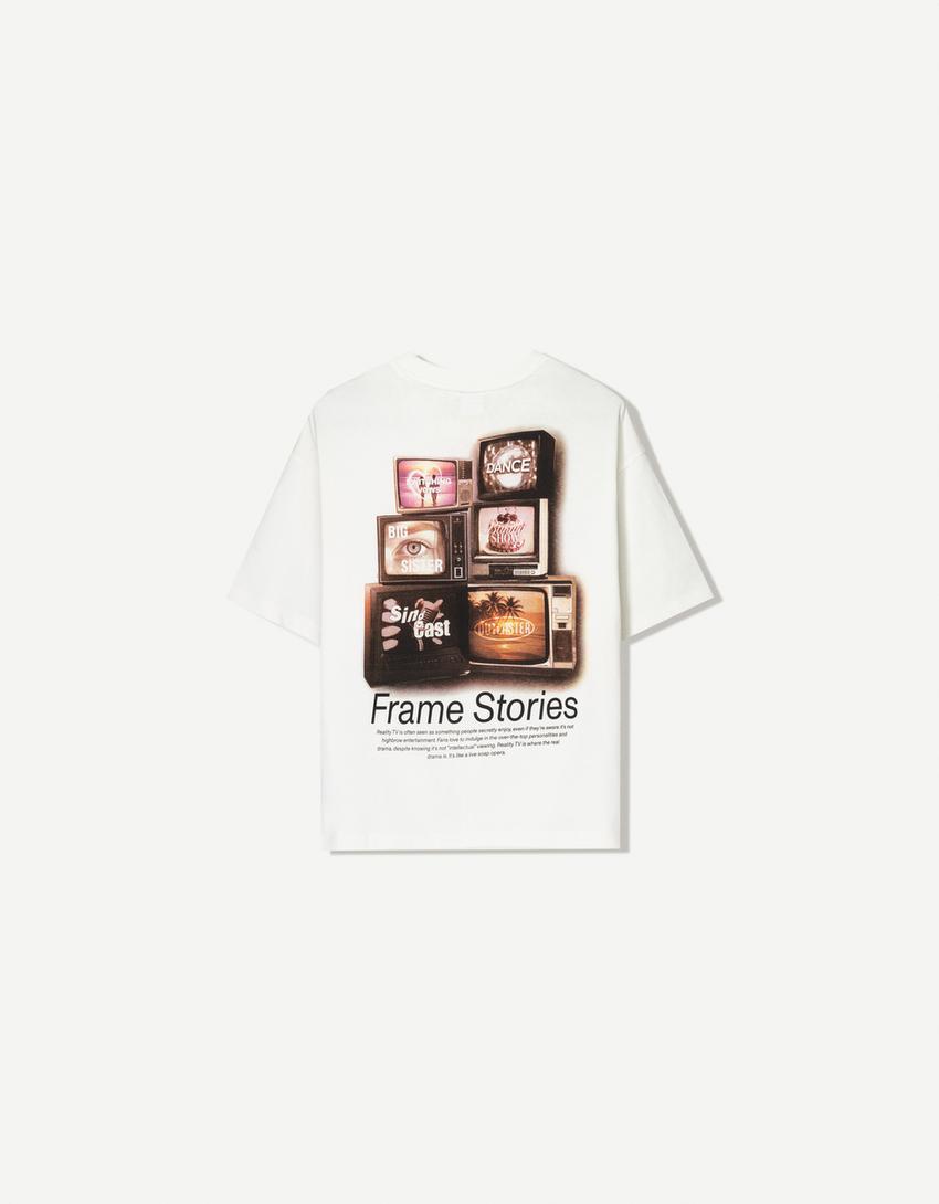 Printed short sleeve oversize T-shirt-Cream-4