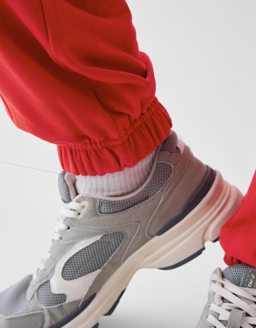 Pamuklu jogger pantolon-Kırmızı-5