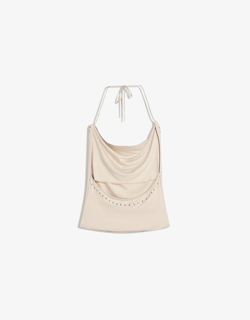 Draperad topp med nitar-Sand