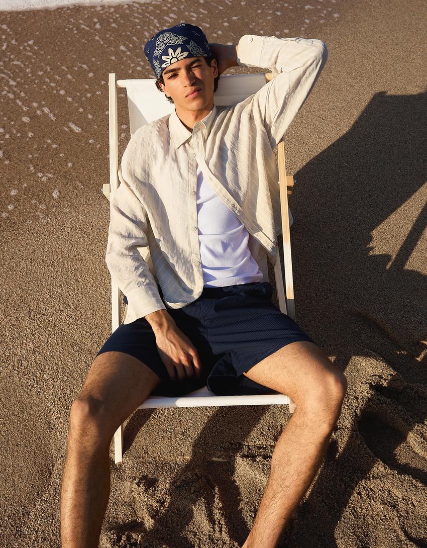 Striped long sleeve shirt-Sand