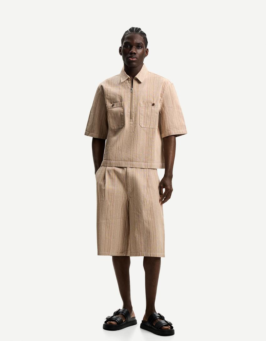Maine Camicia Uomo A Maniche Corte – Tessuto Seersucker 100% Cotone – Colore Righe - 3