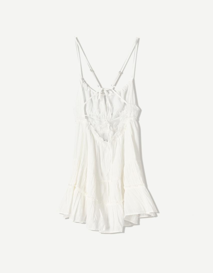 Flounce mini dress-White-4