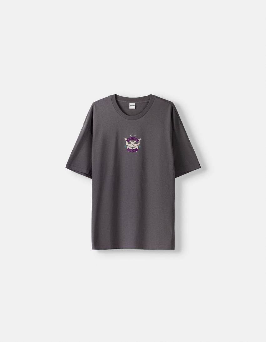 T-shirt boxy fit imprimé-Gris-4
