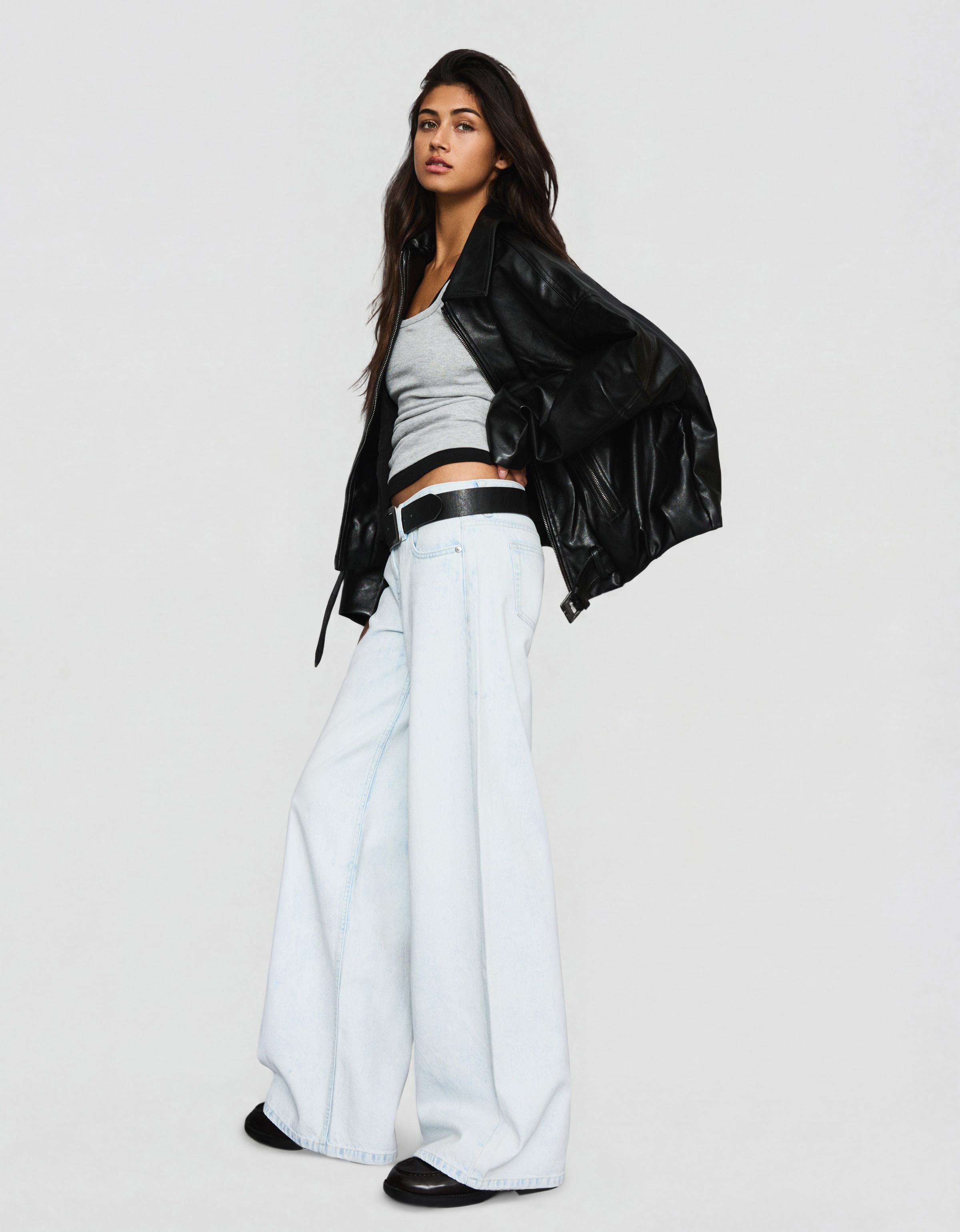 Geniş paça düşük bel jean - Görsel 106