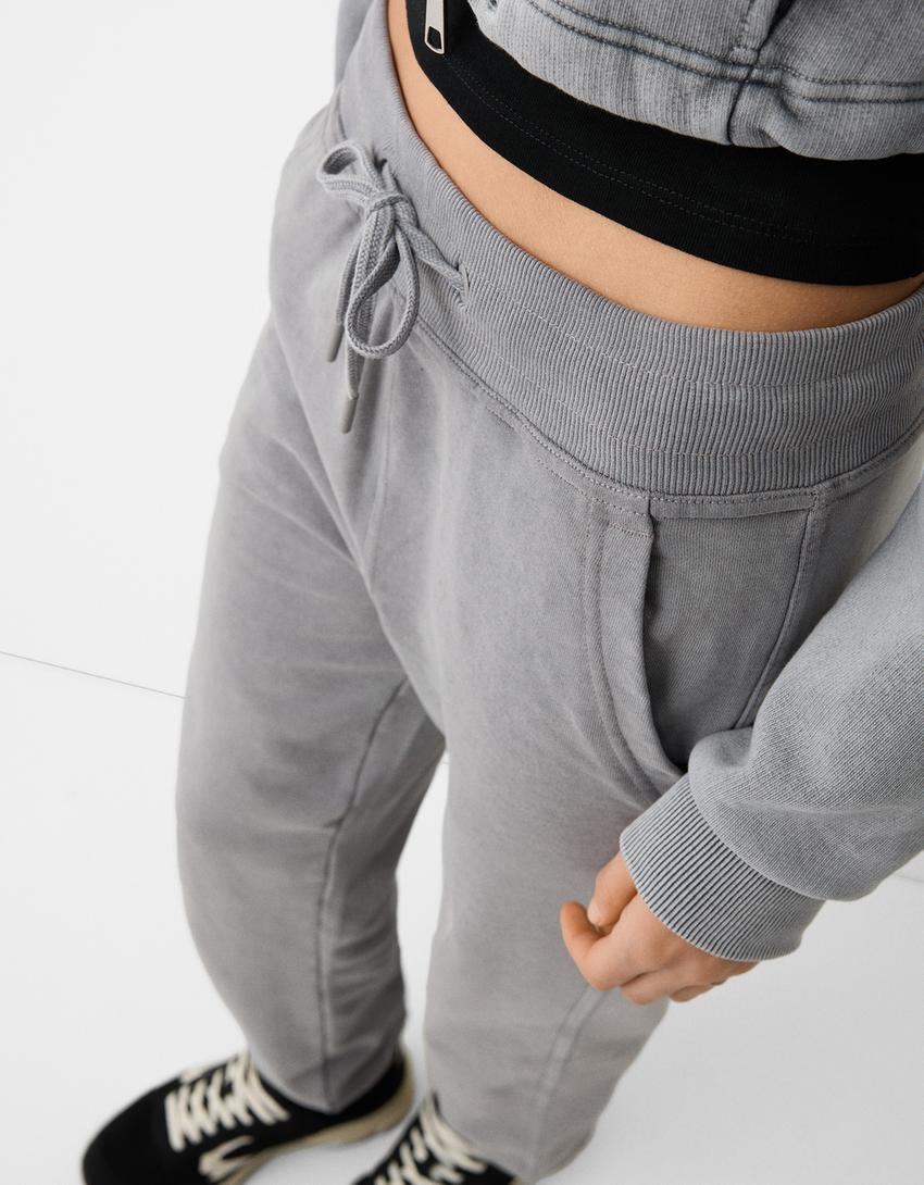 Cropped zip-up hoodie-Grey-5