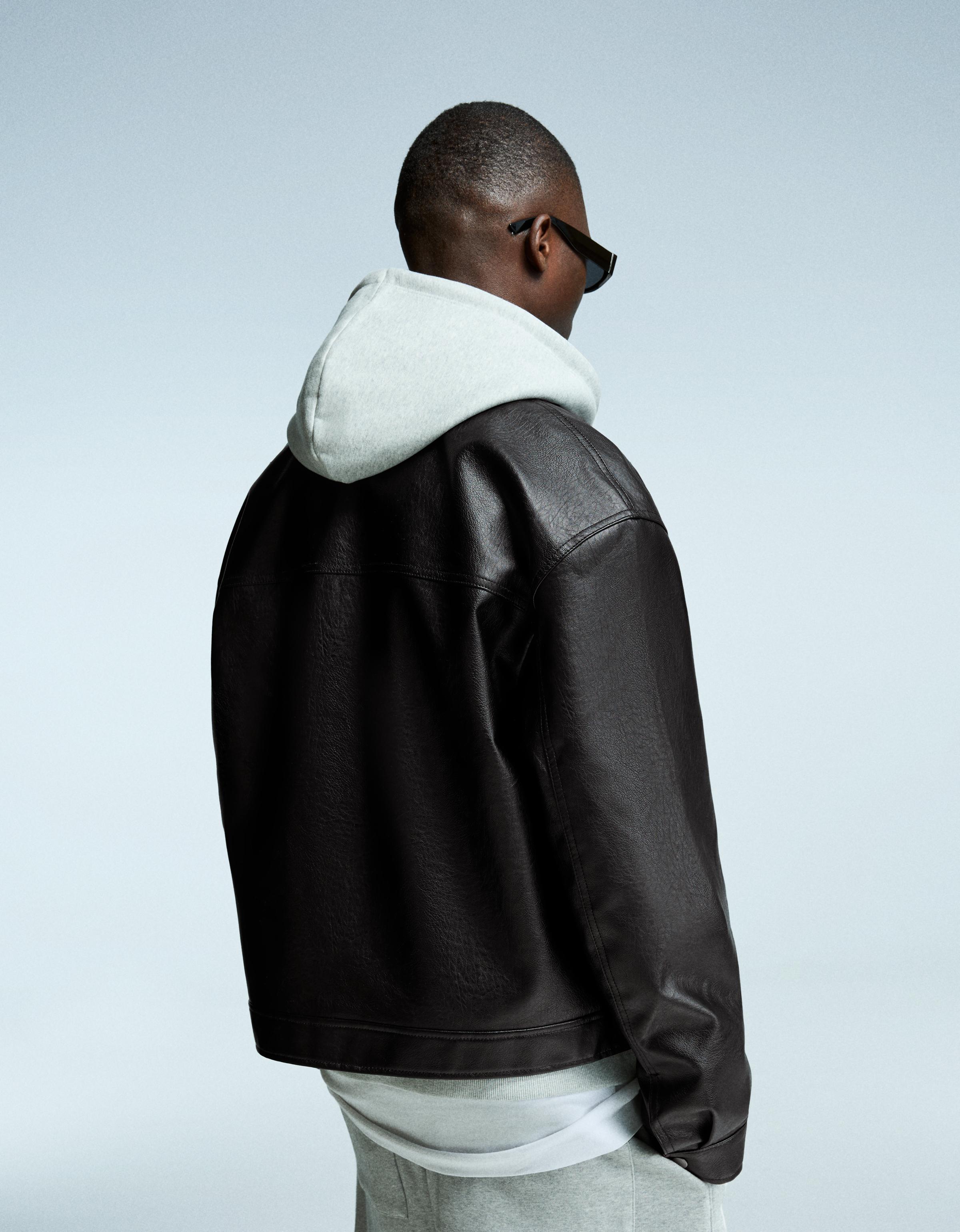 Suni deri boxy fit ceket - Görsel 8