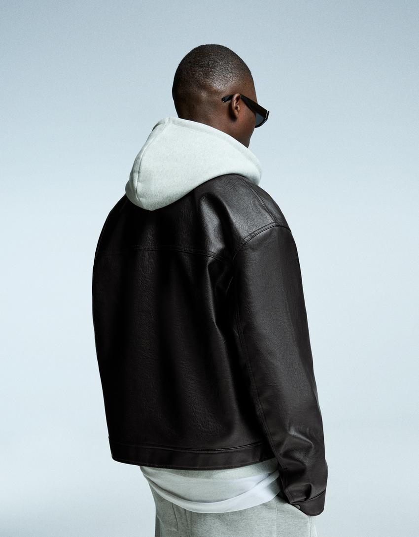 Leather effect boxy fit jacket-Black-1